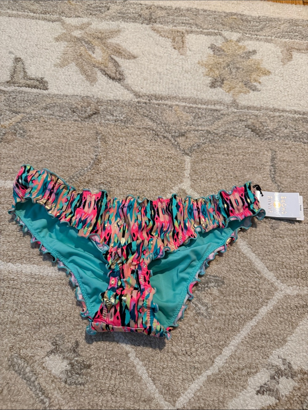 Tropical Ruffle Bikini Bottoms in Teal, Pink & Coral